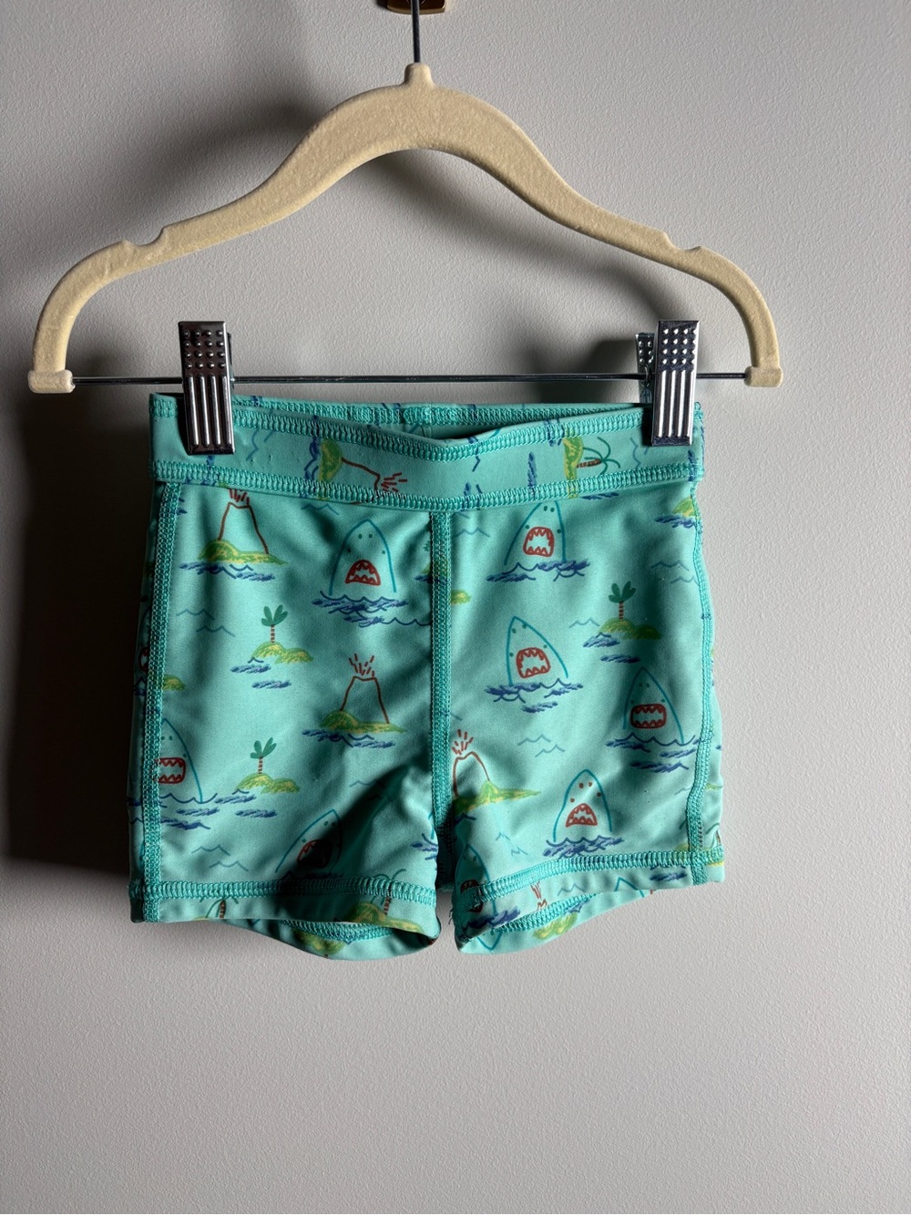 Hanna Andersson Aqua Shark & Island Print Swim Trunks